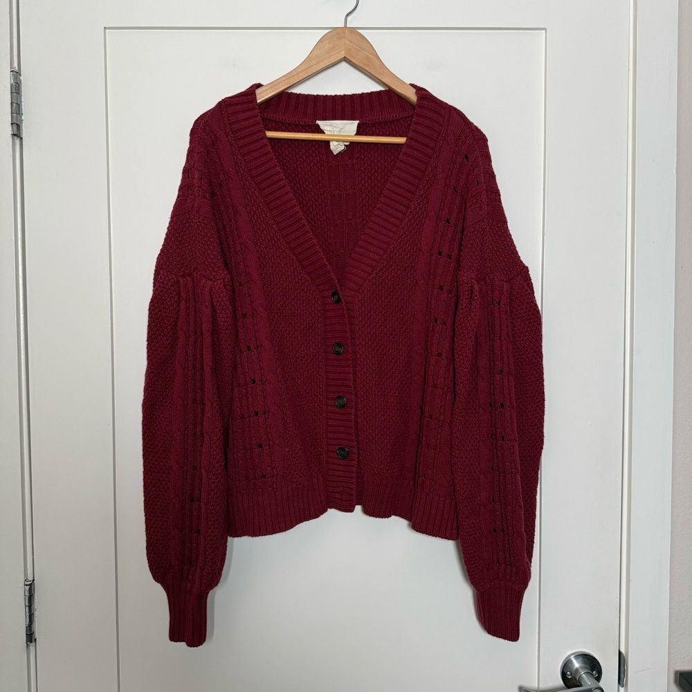 Evy's Tree Isabel Cardigan Womens Sz XL Maroon Cropped Chunky Knit Boho